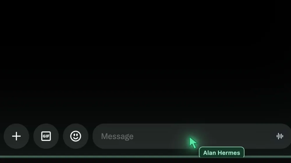 An X direct message composer with a green cursor labeled Alan Hermes.